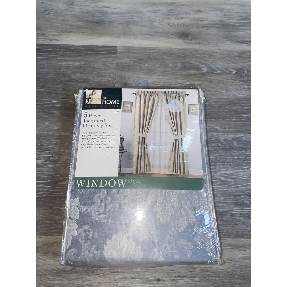 Woven Jacquard Petite Scroll Curtain 5 PC Door Window Home Decor Wedgewood